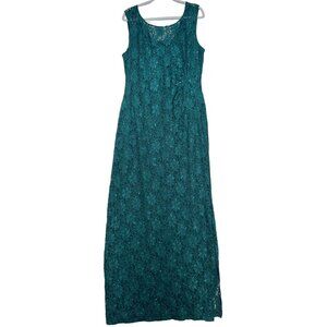Connected Apparel Womens Floral Lace Sequin Slit Maxi Dress Size 16 Hunter Green